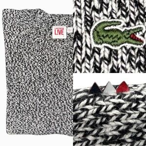 Lacoste ‘Live’ Black+White cotton Crewneck Sweater with logo size medium